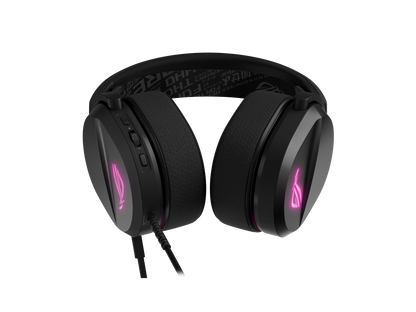 Detailed view of the ROG Pelta headset ear cups and headband padding