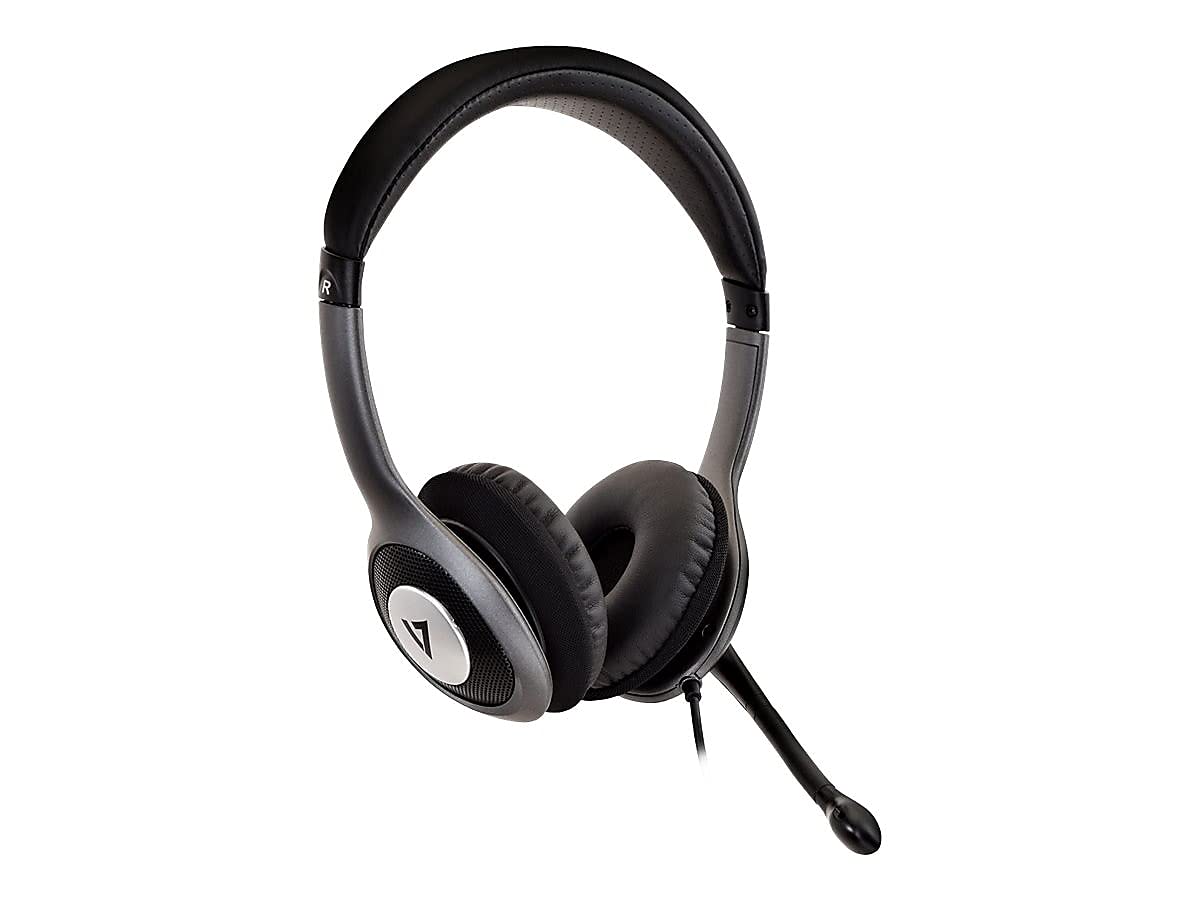 V7 HU521 Deluxe USB Stereo Headphones with Microphone - Black & Grey