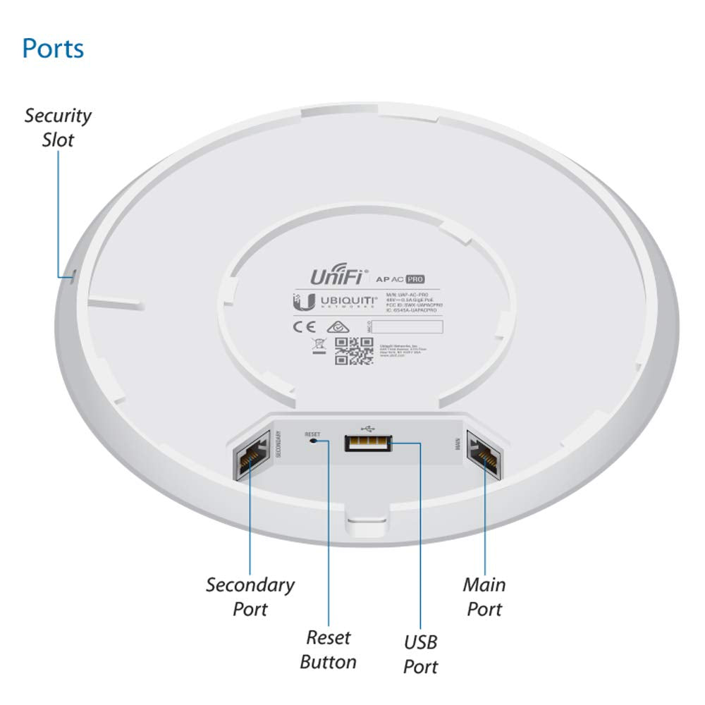 Ubiquiti UniFi UAP-AC-PRO-US 802.11AC, 3x3 MIMO technology, 1300 Mbps 5 GHz POE+