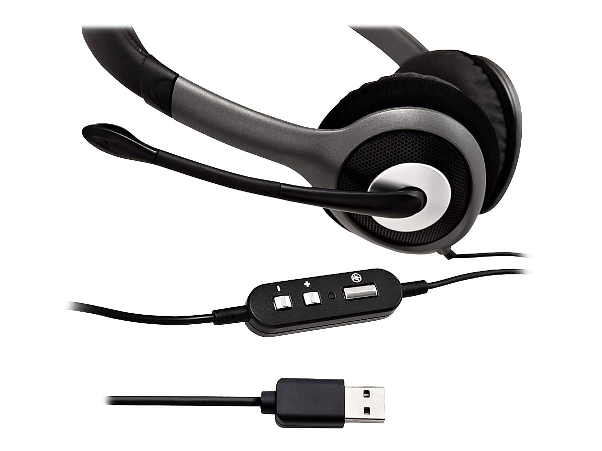 V7 HU521 Deluxe USB Stereo Headphones with Microphone - Black & Grey