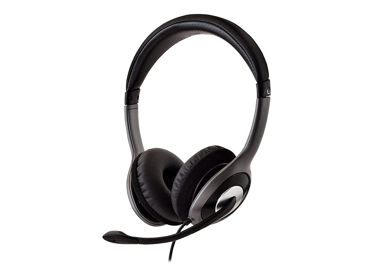 V7 HU521 Deluxe USB Stereo Headphones with Microphone - Black & Grey