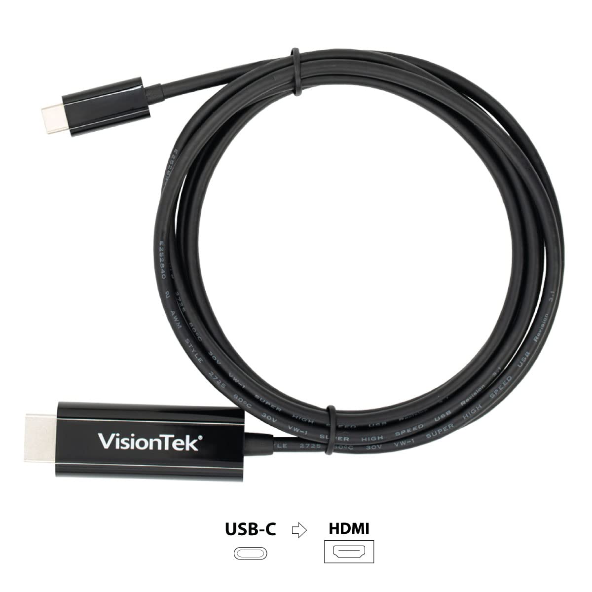 VisionTek 901219 6 Feet USB C/Thunderbolt 3 to HDMI 2.0 Cable - Black