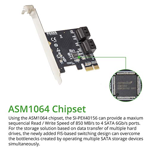 4 Port SATA III PCI-e 3.0 x1 Card Non-Raid with Low Profile Bracket