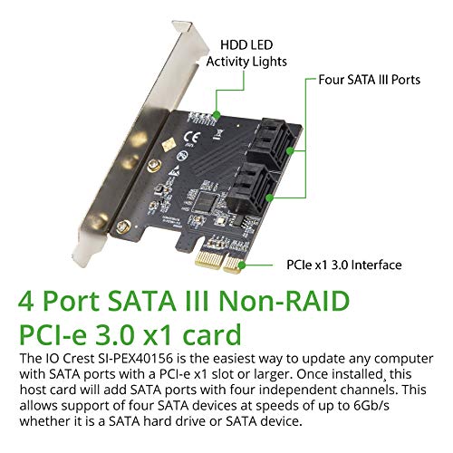 4 Port SATA III PCI-e 3.0 x1 Card Non-Raid with Low Profile Bracket