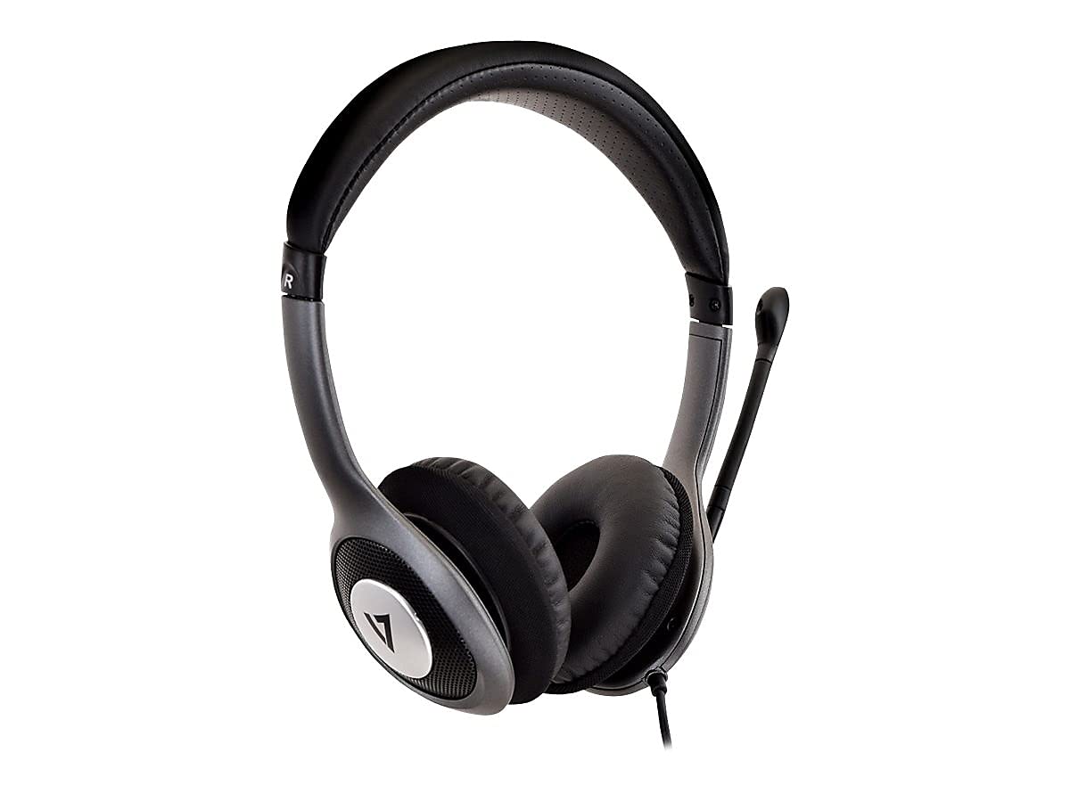 V7 HU521 Deluxe USB Stereo Headphones with Microphone - Black & Grey