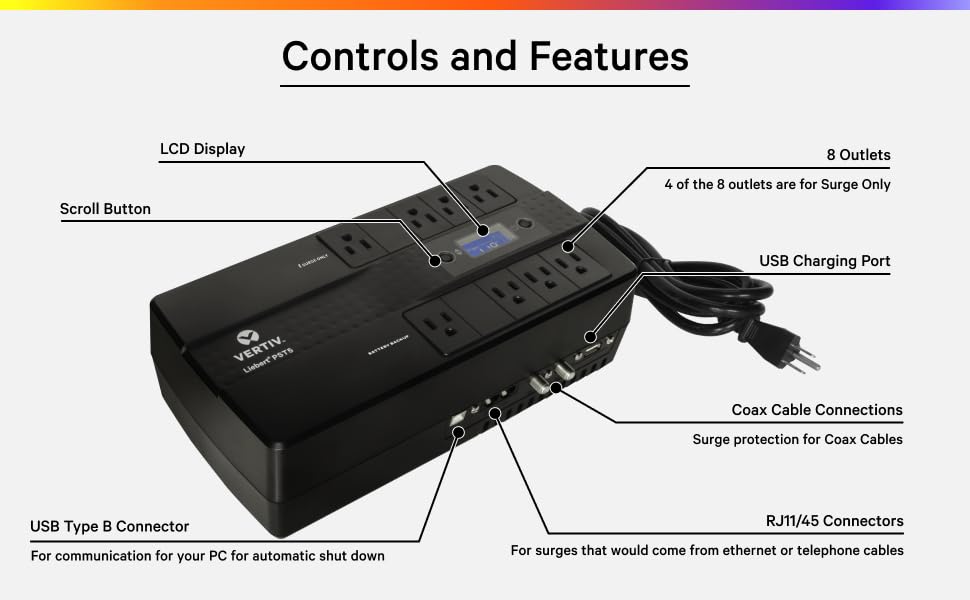 Vertiv Liebert PST5 PST5-660MT120 660 VA 400W 8 Outlets UPS