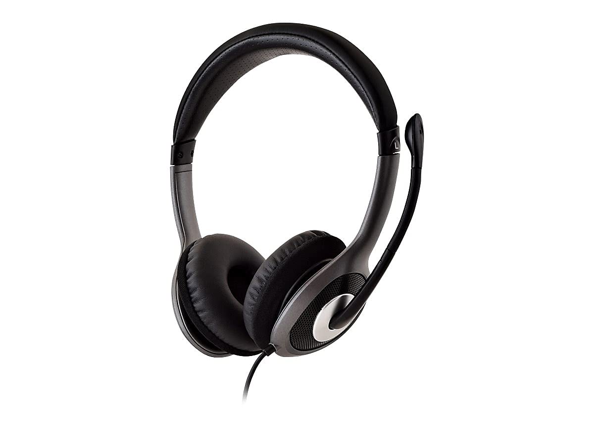 V7 HU521 Deluxe USB Stereo Headphones with Microphone - Black & Grey