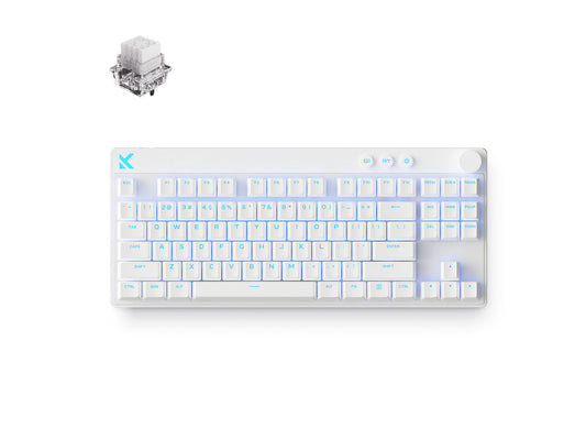 Top view of the white MCHOSE HW-Mix87-7 87-key compact keyboard on a clean surface