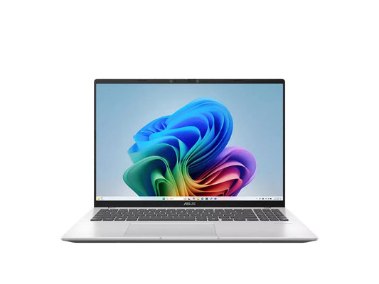 ASUS Vivobook 16 X1605VAP 16-inch laptop open, silver chassis, full-size keyboard and large display for productivity