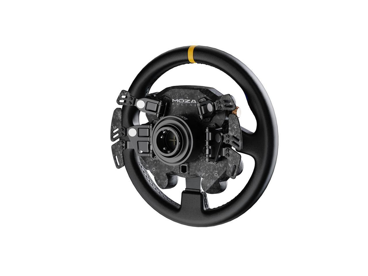 Studio shot of the Moza Racing CS Pro wheel isolated on a white background