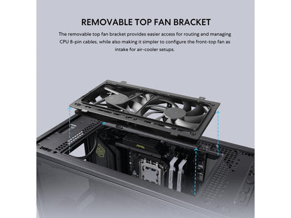 Close-up of the B4-mATX case cooling fan mounting and slim fan design