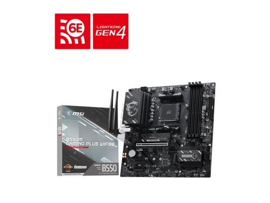 Top-down view of the MSI B550M GAMING PLUS WIFI6E R micro-ATX motherboard layout
