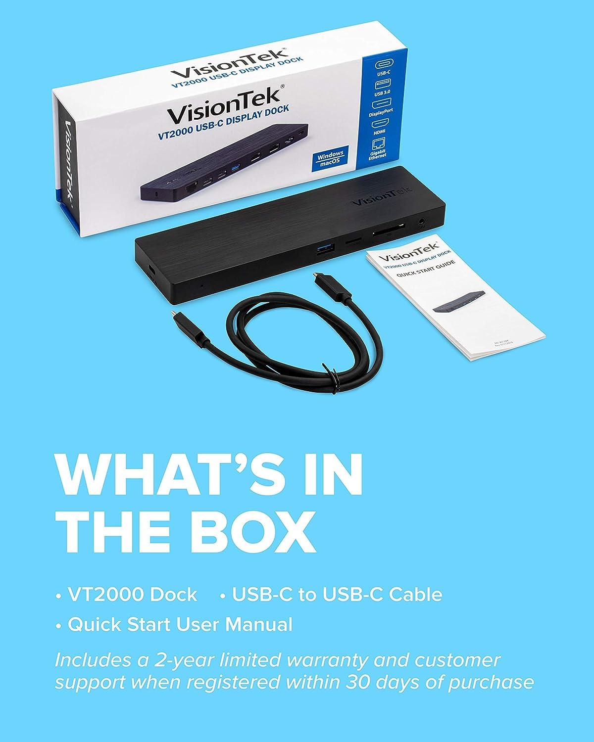 VisionTek VT2000 USB C Display Docking Station with Power Passthrough 901284