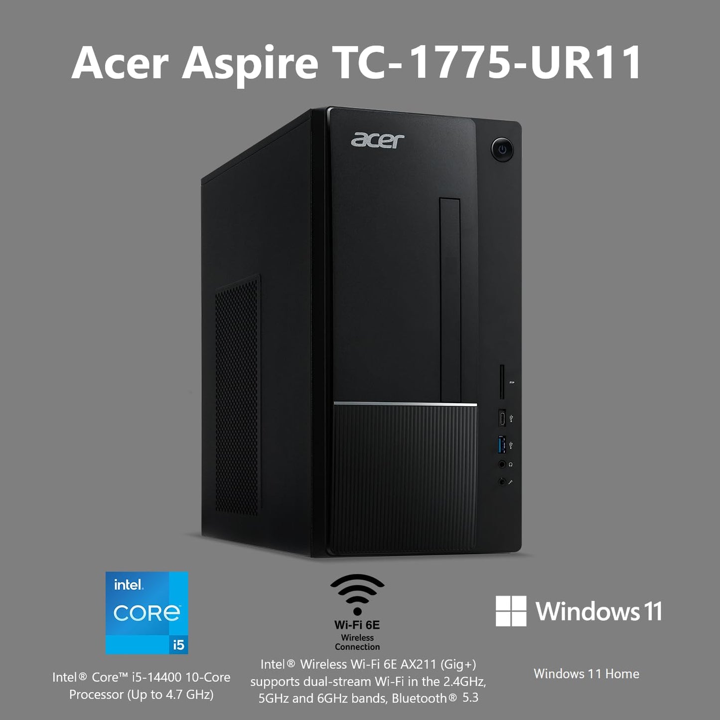 Acer Desktop Computer Aspire TC-1775-UR11 Intel Core i5-14400 8GB DDR5 512 GB