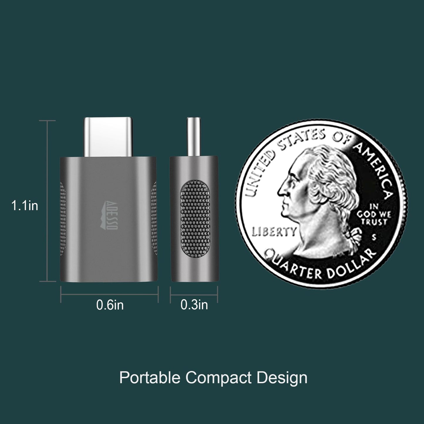 Adesso ADP-300 On The Go USB A to USB C Adapter ADP-300-4