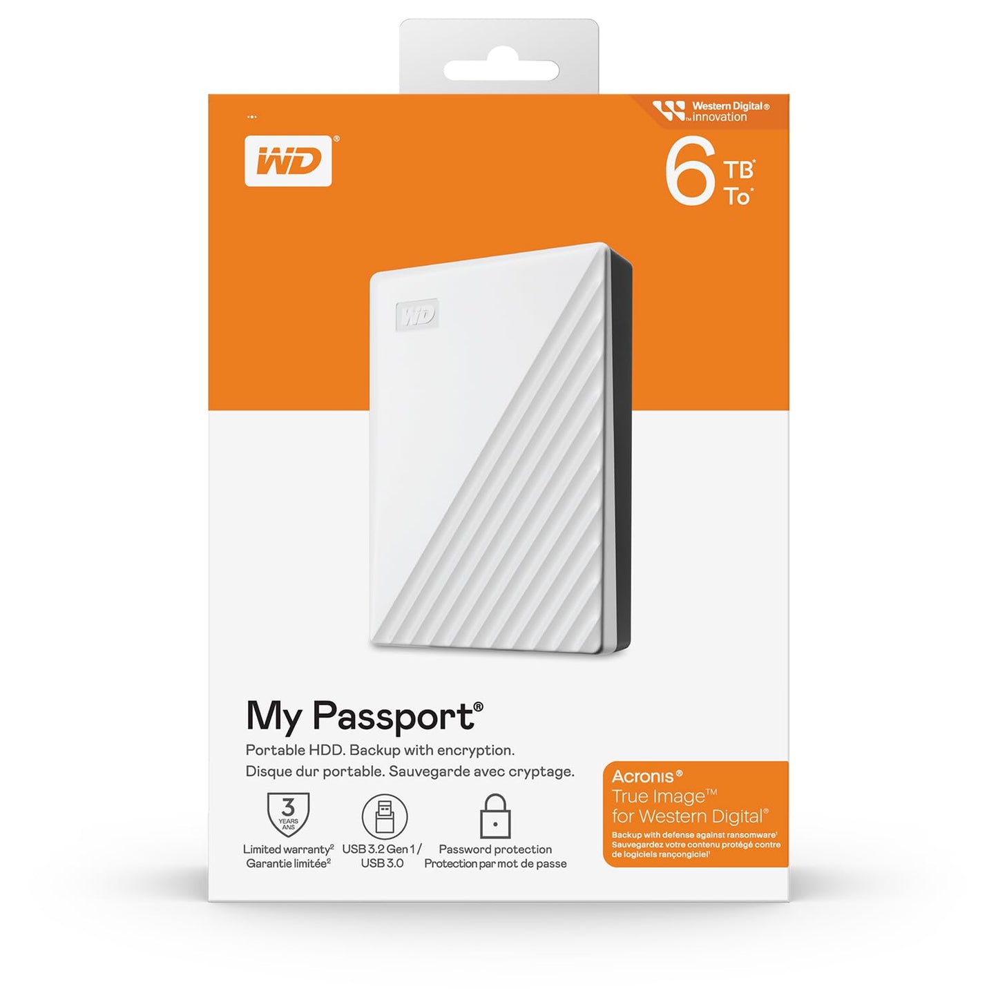 WD 6TB My Passport Portable Storage External Hard Drive(WDBR9S0060BWT-WESN)