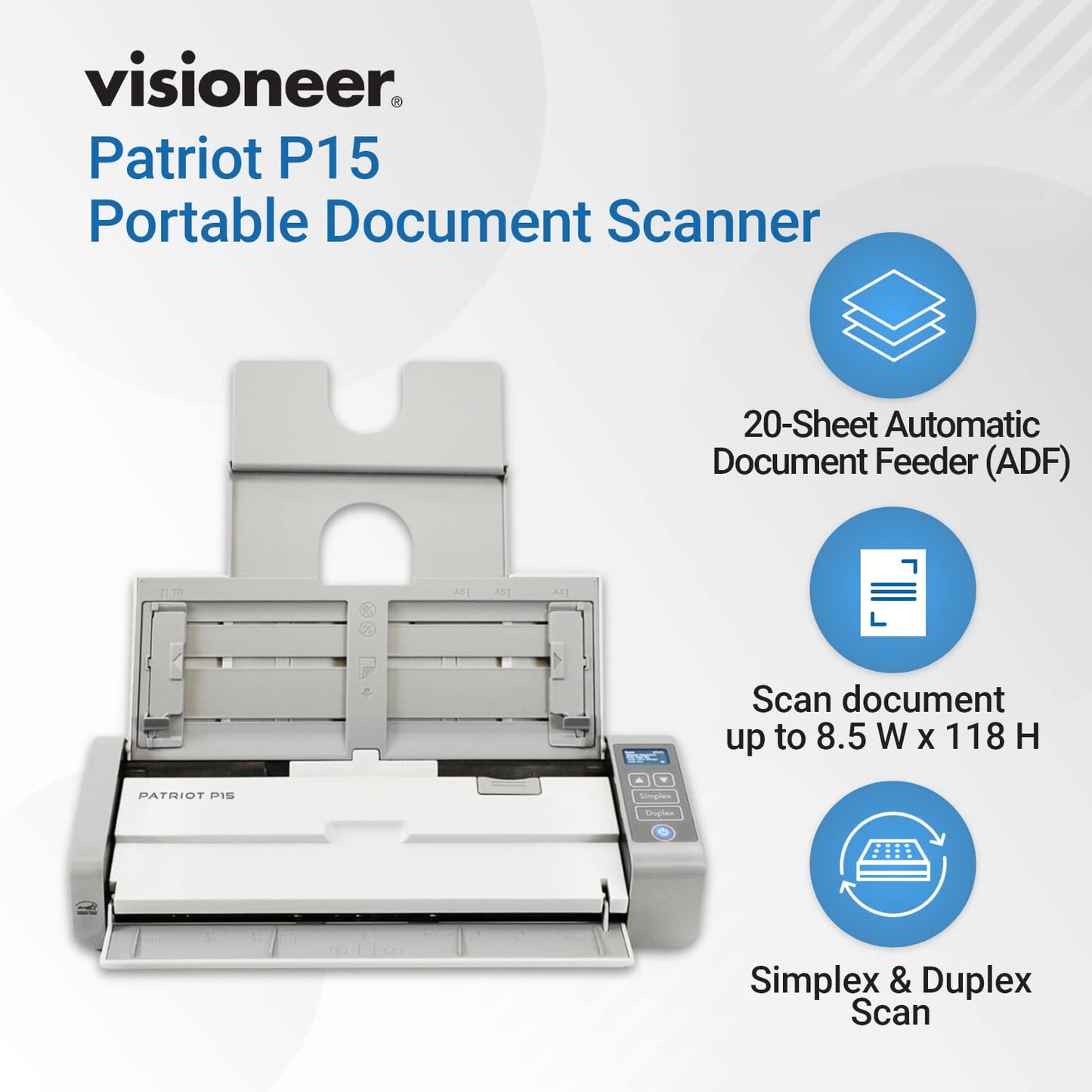 Visioneer Patriot P15 Portable Duplex Document Scanner