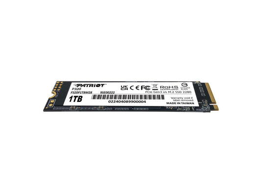 Patriot Viper P320 M.2 PCIe x4 NVMe 1TB SSD close-up showing M.2 connector and label