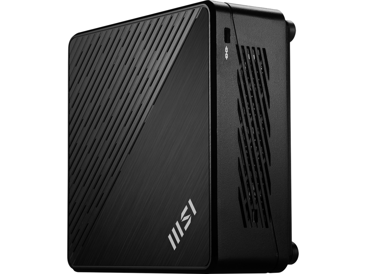 Side angle view of MSI Cubi 5 mini PC showing connection ports