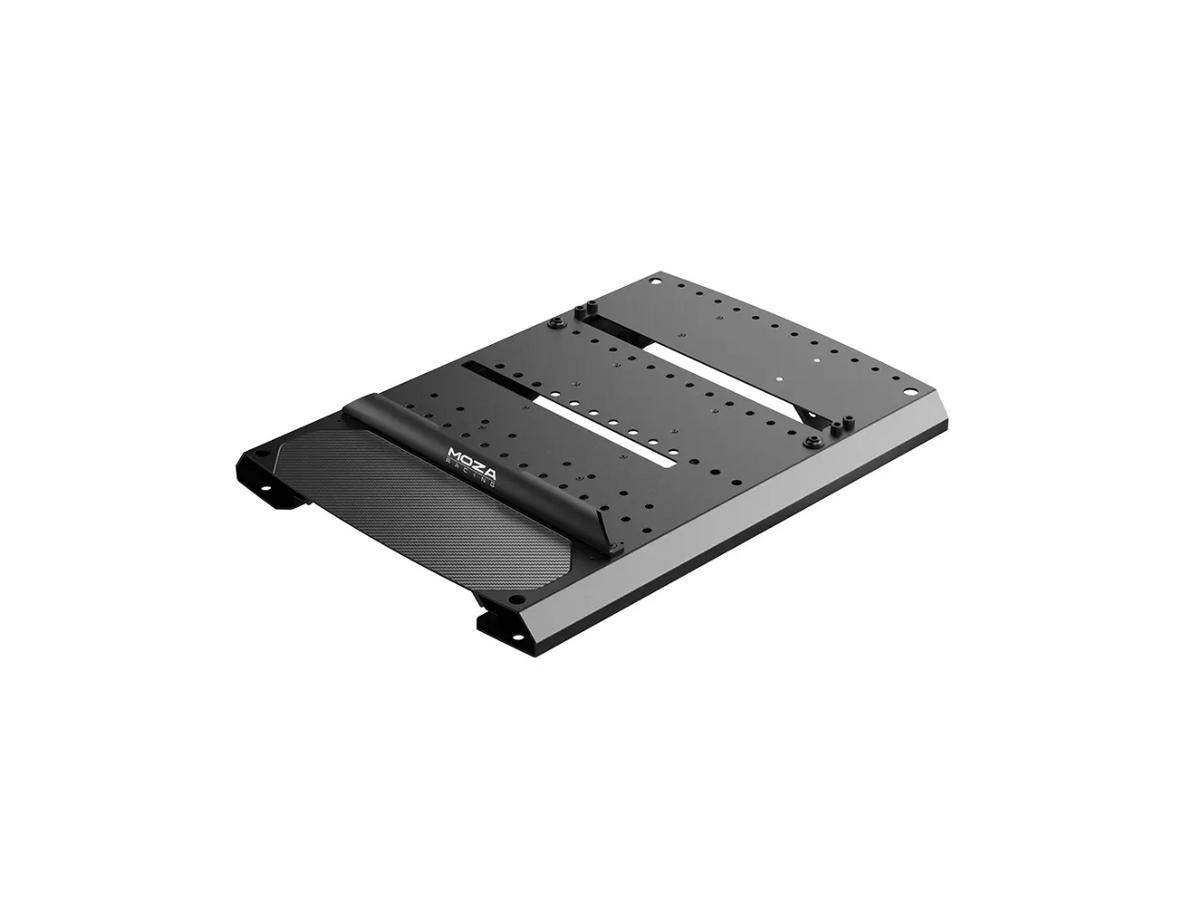 Moza Racing mBooster pedal base plate mounted on sim racing rig