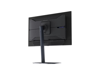 GIGABYTE MO27Q2A on desk displaying thin profile and adjustable height tilt stand