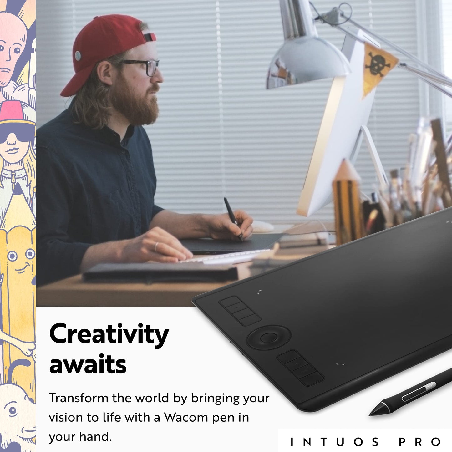 Wacom Intuos Pro Medium Bluetooth Graphics Drawing Tablet, 8 Customizable