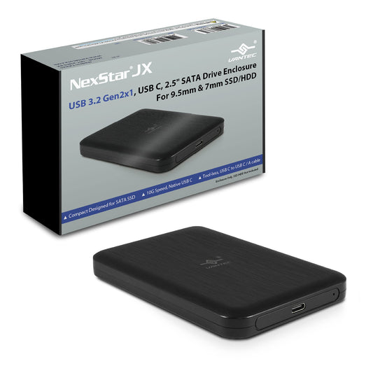 Vantec NexStar JX Series USB 3.2 Gen2x1 (10Gbps), USB C, 2.5" SATA Drive Enclosure For 9.5mm & 7mm SSD/HDD NST-258S3-BK