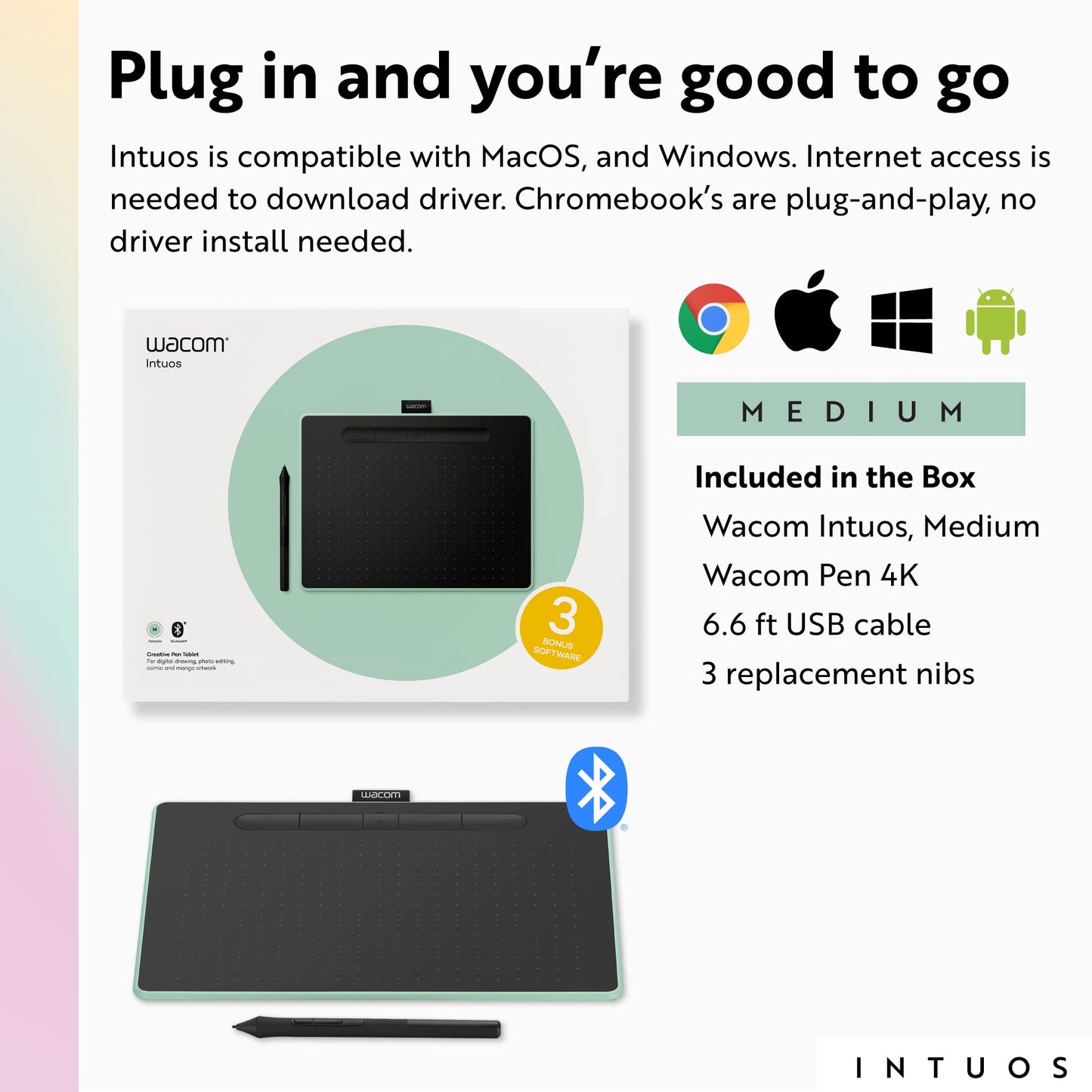 Wacom Intuos Wireless Graphics Drawing Tablet for Mac, PC, Chromebook & Android