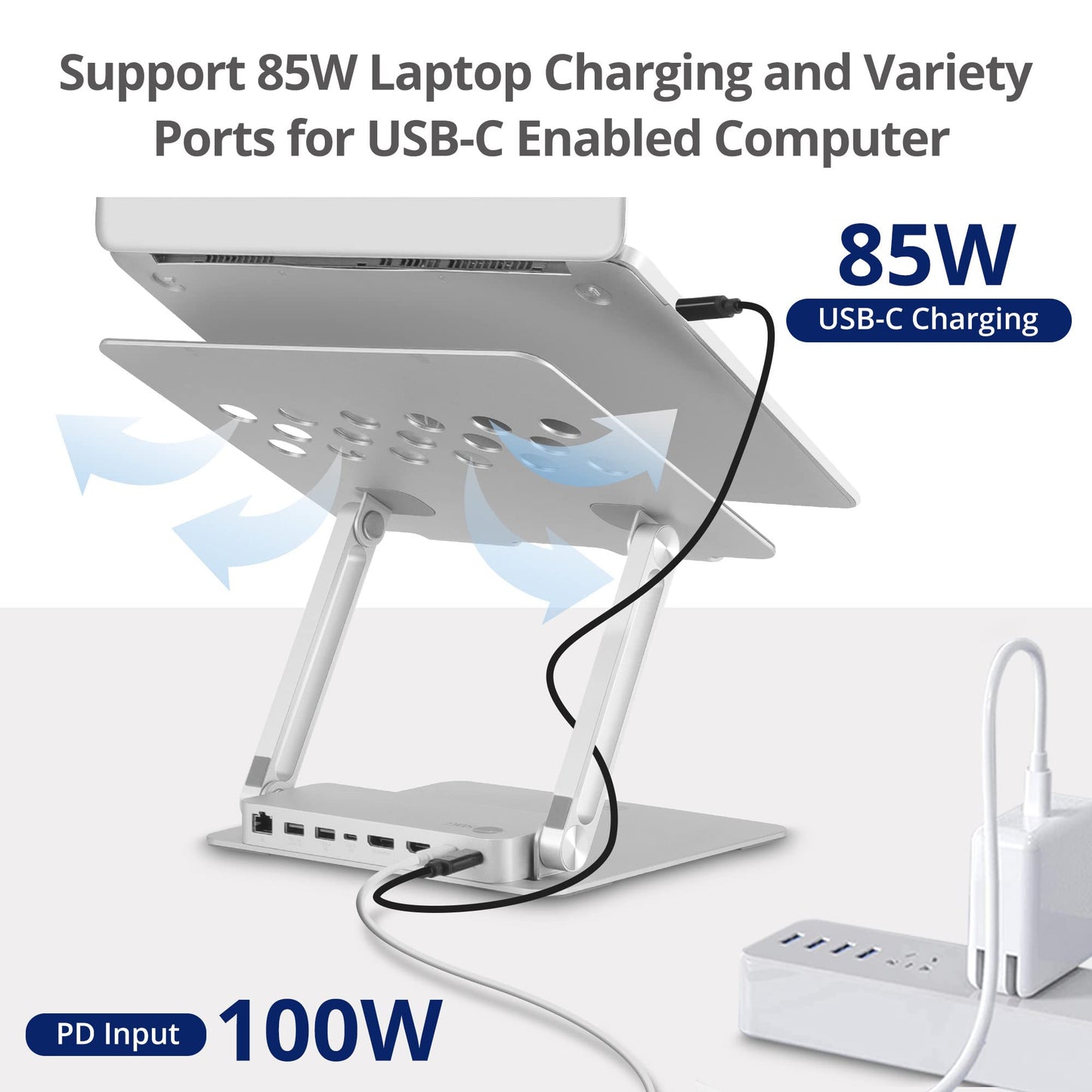 USB-C Laptop Adjustable Stand w/Dual 4K MST Docking Station - USB-C Laptop Stand