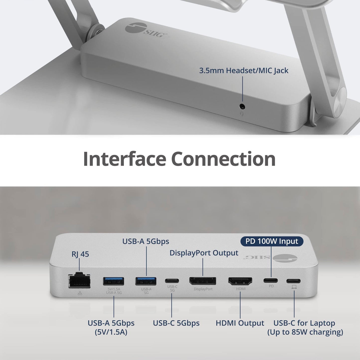 USB-C Laptop Adjustable Stand w/Dual 4K MST Docking Station - USB-C Laptop Stand