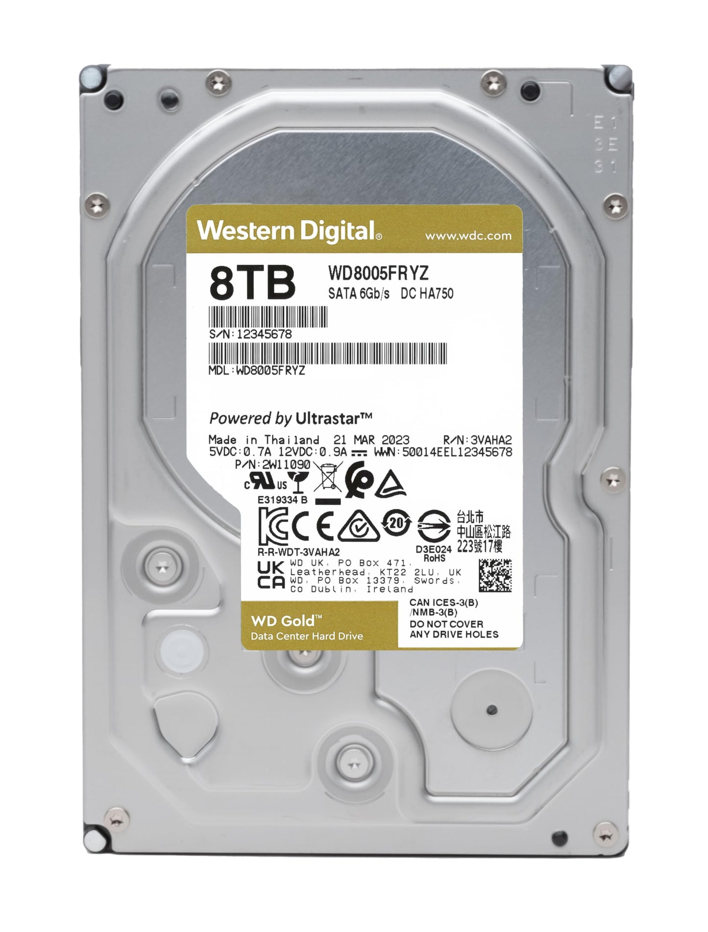 WD Gold WD8005FRYZ 8TB 7200 RPM 256MB Cache SATA 6.0Gb/s 3.5" Hard Drives