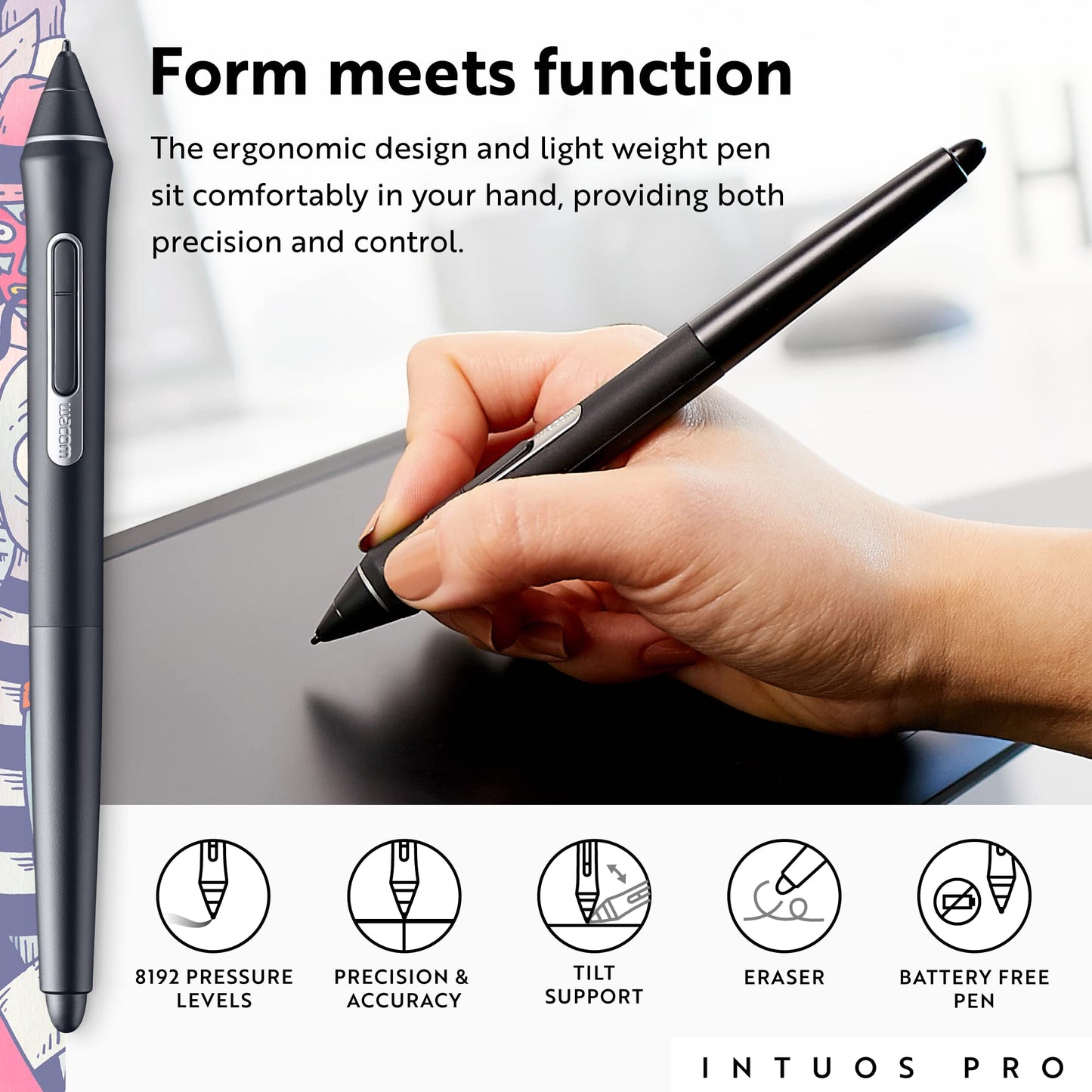 Wacom Intuos Pro Medium Bluetooth Graphics Drawing Tablet, 8 Customizable