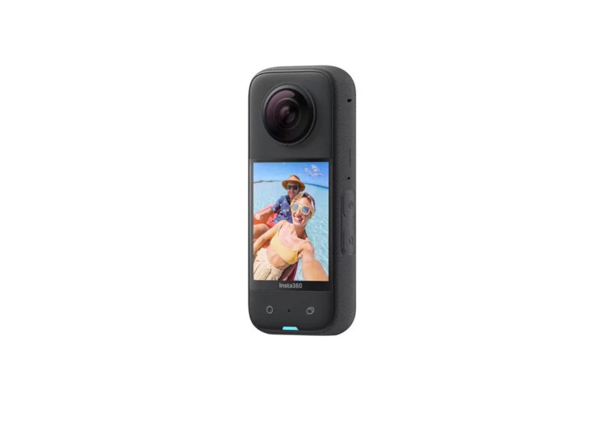 Side angle view of the compact Insta360 X3 360-degree action camera