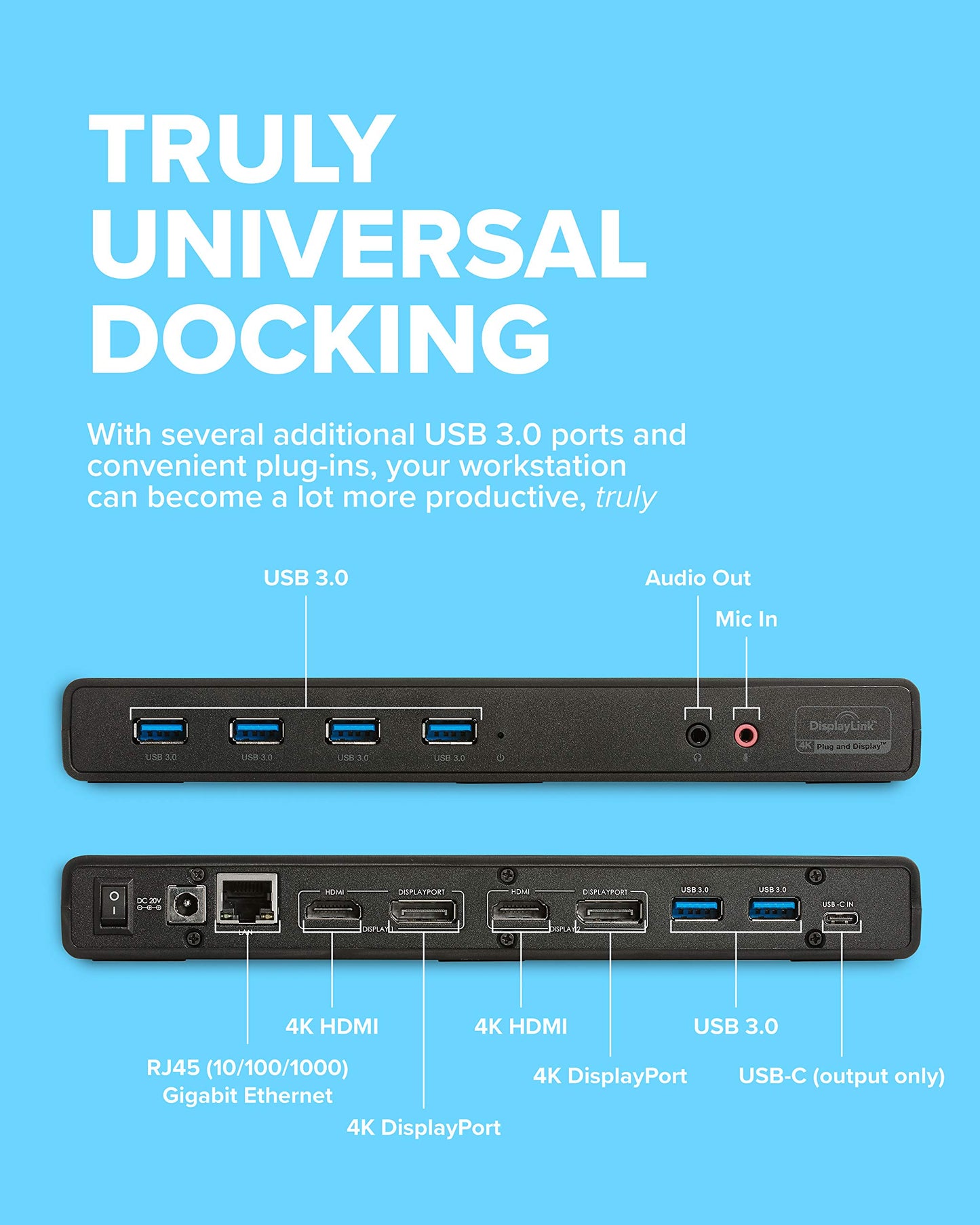 VisionTek VT4000 Universal DUAL 4K USB Laptop Docking Station Mac & Windows