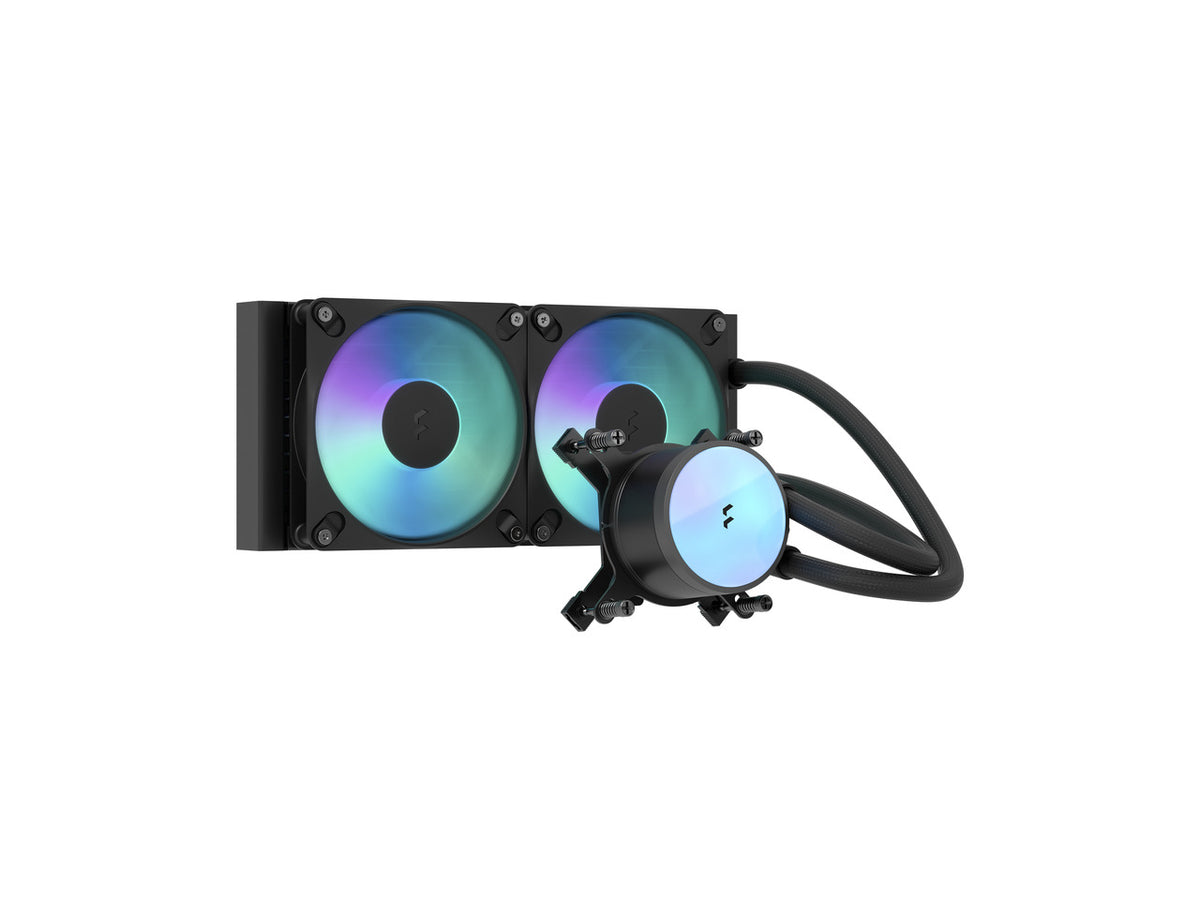 Fractal Design Radius 240 RGB liquid CPU cooler front view showing fans