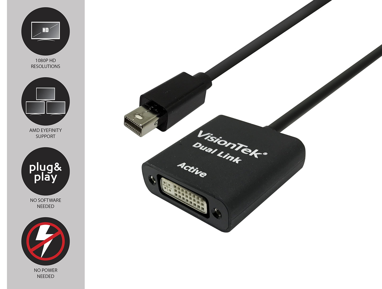 VisionTek 900640 Mini DisplayPort to Dual Link DVI-D Active Adapter (M/F)