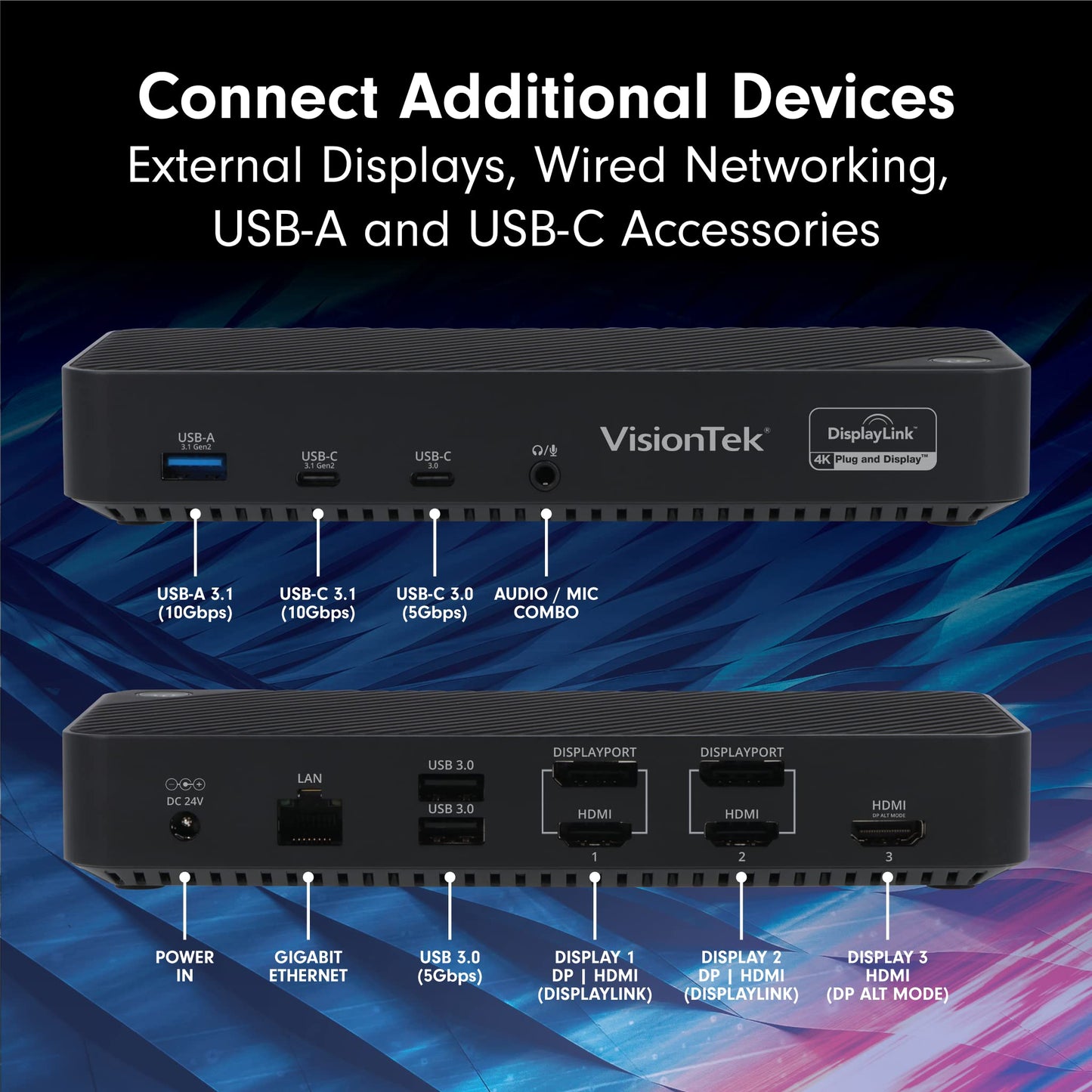 VisionTek VT7000 Universal USB-C Docking Station 3X 4K Displays with 100W Power