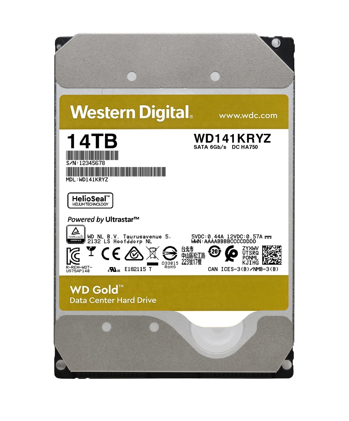 WD Gold 14TB 7200 RPM 512MB Cache SATA 6.0Gb/s 3.5" Internal Hard Drive