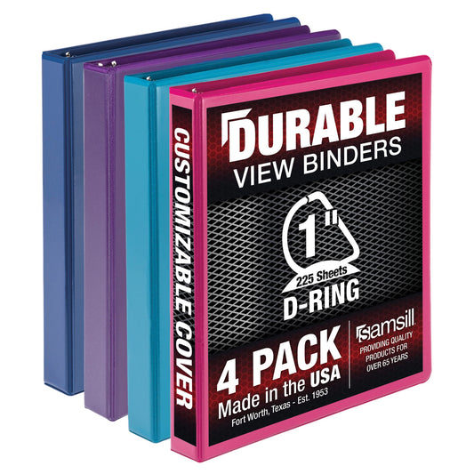 Samsill Durable View Binders 3 D-Ring Assorted Color 4 Pack (MP46439)