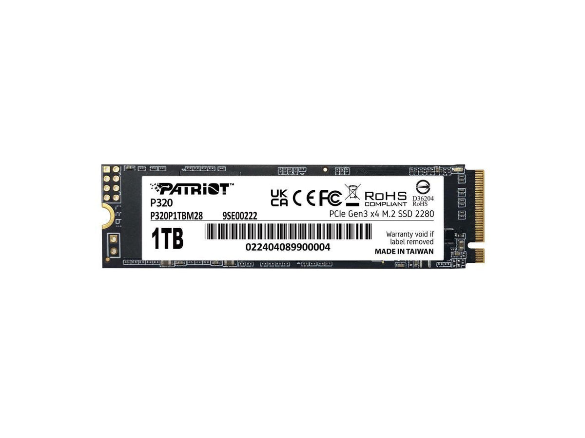 Patriot Viper P320 M.2 PCIe x4 NVMe 1TB SSD angled view showing Viper logo and model label