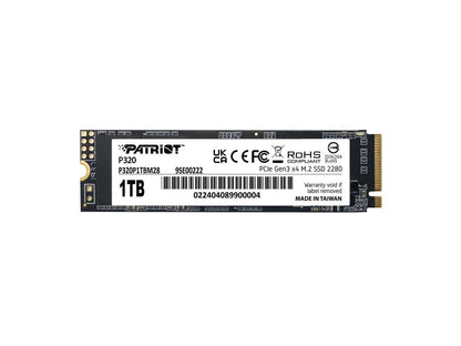 Patriot Viper P320 M.2 PCIe x4 NVMe 1TB SSD angled view showing Viper logo and model label