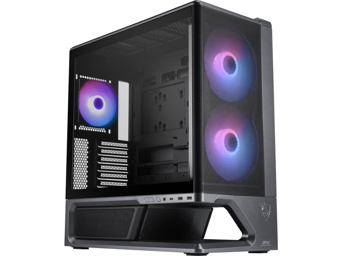 Side angle of the MSI MPG VIXTA 300R AIRFLOW PZ R showing ventilation panels
