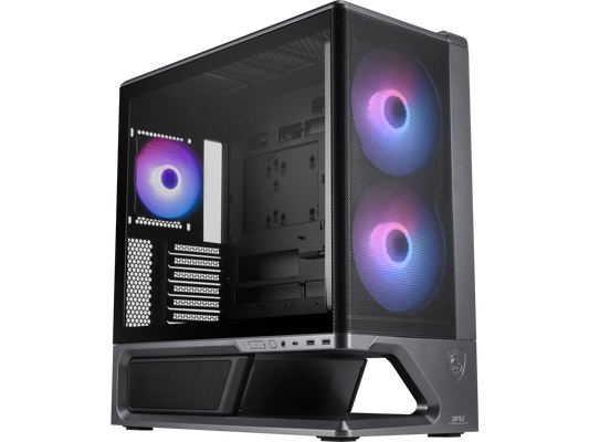 Side angle of the MSI MPG VIXTA 300R AIRFLOW PZ R showing ventilation panels