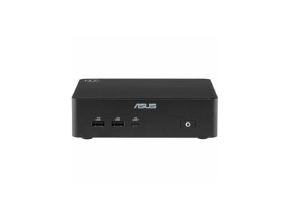 ASUS NUC 16 Pro barebone mini PC front angled view, compact black chassis, power button and I/O ports visible