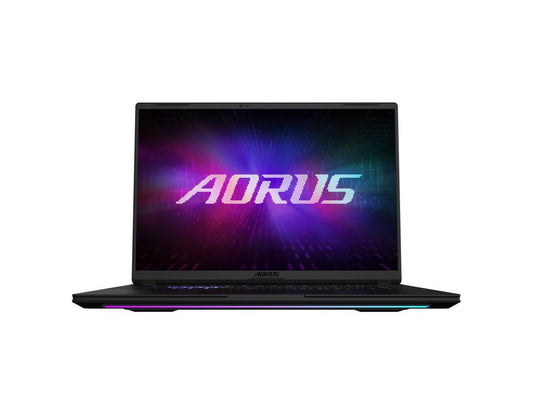 GIGABYTE AORUS Master 16 closed lid with AORUS emblem, brushed metal finish gaming laptop