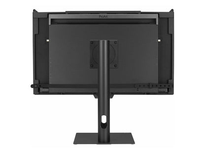 Close up of the ASUS ProArt PA32USD stand base and ergonomic adjustments