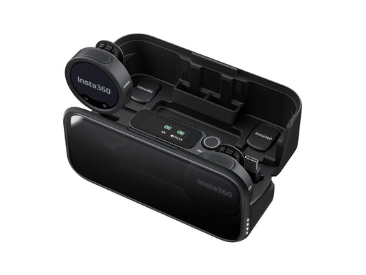 Close up view of the Insta360 2-person wireless microphone transmitter