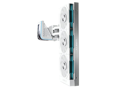 Lian Li HydroShift II 360mm white radiator and fans assembly view