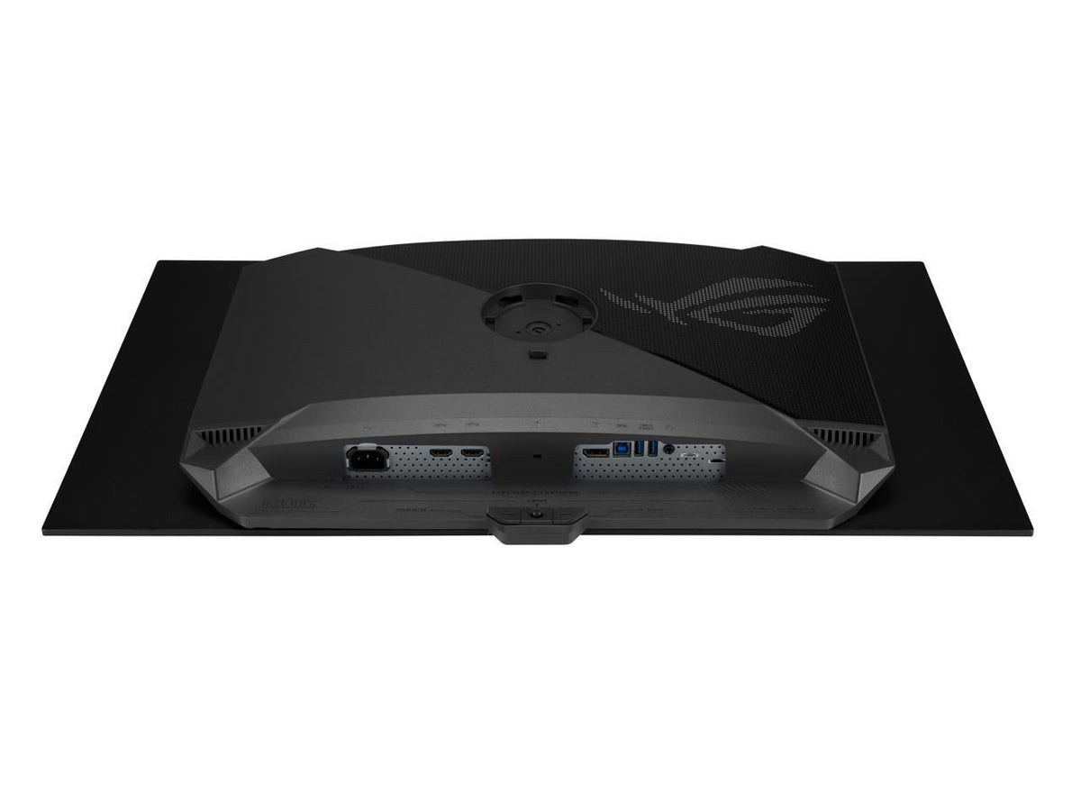 ROG Strix monitor stand and base with RGB accents, adjustable mount for ASUS 32-inch OLED 4K