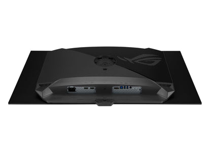 ROG Strix monitor stand and base with RGB accents, adjustable mount for ASUS 32-inch OLED 4K